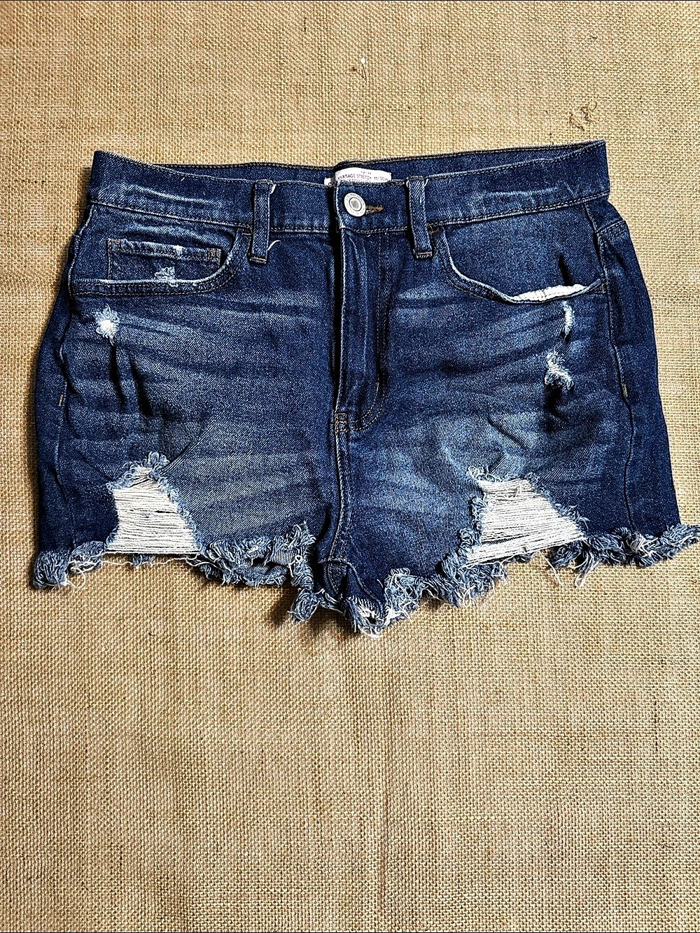 So Vintage Stretch Curvy Mom Short Distressed Denim Shorts in Blue Waist 30